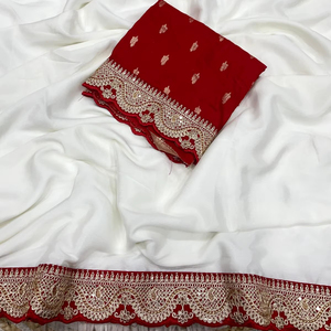 Sari en Chinon de créateur exclusif avec chemisier élégant – Tenue de soirée indienne tendance, chic et ethnique pour femme - Product Image 1