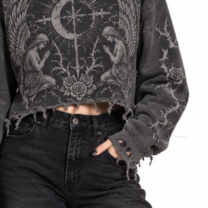 Nouveauté : Sweat à capuche pour femme de qualité supérieure, décontracté, respirant, coupe courte, effet usé, pour adulte - Product Image 2