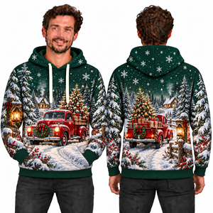 Men's Red Christmas Snowman Print Hooded Sweatshirt Knitted Polyester Casual Winter Hoodie with Pocket Design Regular Fit - Product Image 3