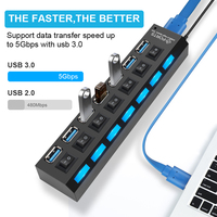 Hub USB, hub USB 3.0 Hub répartiteur multi-USB à 7 ports avec interrupteur pour PC portable
