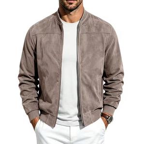 Men's <b>Fleece</b> <b>Lined</b> Varsity <b>Jacket</b> Solid Color Zipper Closure Stand Collar Casual Autumn Wear Regular Fit Front Logo - Product Image 4