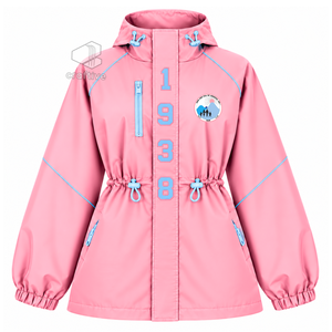 Jack And Jill Of America Chaqueta impermeable con capucha rosa para mujer, cortavientos con cremallera completa, cintura ajustable con cordón, abrigo tipo anorak para exteriores - Product Image 1