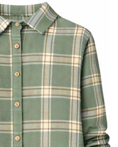 Vestido Camisero a Cuadros Verde Salvia para Mujer, Manga Larga, Cierre de Botones, Midi, Casual, Holgado, de Algodón Tejido, con Bolsillos Delanteros, para Uso Diario - Product Image 5