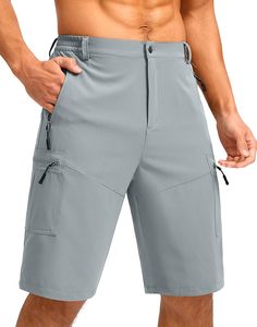 Men's Green Cargo Shorts Mid Waist Drawstring Quick Dry Woven Polyester Casual Bermuda Shorts with Zip Pockets Premium Shorts - Product Image 2