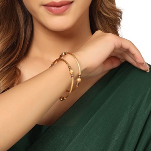 Classic Twisted Rope Style Gold Finish Metal Craft Bangles Set Traditional <b>Adjustable</b> <b>Bracelet</b> Jewelry for Women - Product Image 3