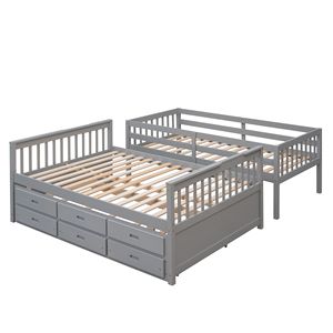 Letto a castello grigio singolo su matrimoniale con letto estraibile singolo e cassetti, letti separabili per bambini per la camera da letto - Product Image 6