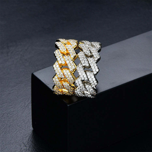 Hot Selling Fine Jewelry 18K Gold Plated 925 Sterling <b>Silver</b> Hip Hop Iced Out VVS Moissanite Diamond Cuban Link <b>Ring</b> <b>Men</b> Band - Product Image 2