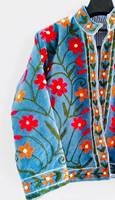 Veste bomber en velours pour femme de haute qualité, broderie florale Suzani faite à la main, style bohème chic, réversible, cadeau d'hiver pour elle