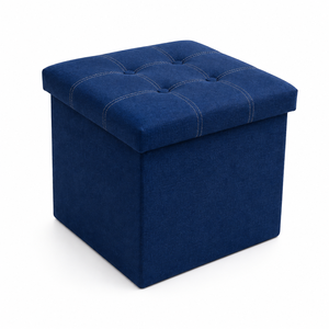 Premium Foldable Modern Fabric <b>Storage</b> Ottoman in Navy Blue for Living Room Hotel & Gym Use - Product Image 1
