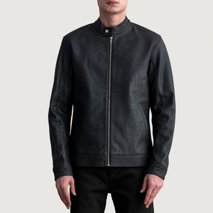 Chaqueta de Cuero Genuino de Vaca Ligera Negra Premium para Hombre, Corte Ajustado, Estilo Motero, Moda Urbana, Cierre Frontal con Cremallera, OEM - Product Image 2
