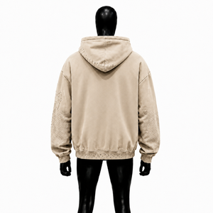 Sudadera con Capucha Beige Extra Grande Personalizada con Gráfico de Árbol del Bosque Negro, Estilo Vintage Desgastado, Sudadera Informal para Hombre y Mujer - Product Image 2