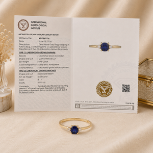 Nouvelle bague artisanale en or jaune massif 14 carats avec diamant cultivé en laboratoire et saphir bleu royal, bijoux fins pour femmes, certifiés IGI - Product Image 6