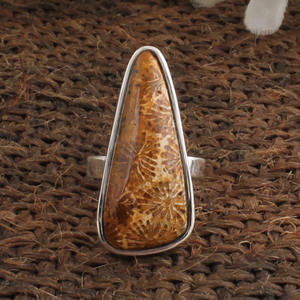 Anillo de Coral Fósil Natural, Plata de Ley 925, Anillo con Piedras Preciosas, Joyería de Coral Genuino al por Mayor para Mujer, Patrón Único de Fábrica - Product Image 3