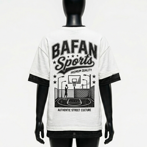 Premium cotton polyester jersey women double layer T <b>shirt</b> <b>white</b> outer black inner mesh sleeve panels Cotton Double Layer <b>Shirts</b> - Product Image 2