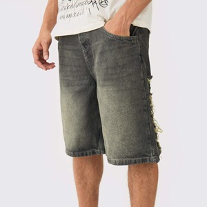 Shorts en jean imprimés décontractés pour hommes, taille mi-haute, tricotés, imperméables, respirants, effet délavé, coupe crayon, personnalisables - Product Image 5