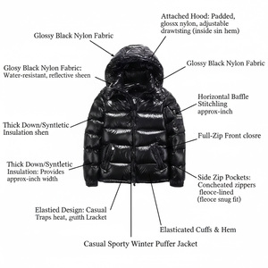 Custom Logo Shiny Black Puffer Jacket with Hood – OEM Winter <b>Bubble</b> Down <b>Coat</b> for Men – Wholesale Bulk Manufacturer - Product Image 3