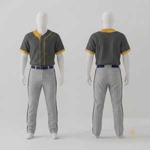 Custom Men's <b>Baseball</b> Uniform Set Gray Yellow Striped Jersey Pants Breathable Button Closure Regular Fit All Seasons - Product Image 1