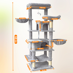 Grande griffoire pour chat en sisal et MDF, arbre à chat multi-niveaux, couleur gris moderne, mobilier d'intérieur pour animaux de compagnie, montage facile, condo amovible - Product Image 6