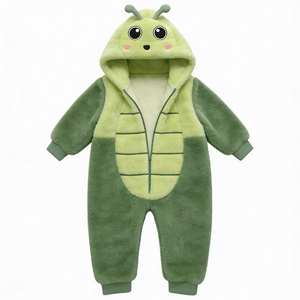 Cute Green Snail Plush <b>Onesie</b> Costume For <b>Kids</b> 2-4 Years Unisex Soft <b>Fleece</b> Hooded Jumpsuit With Character Face And Antennas - Product Image 1
