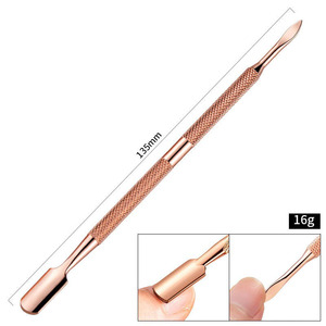 Pousse-cuticules double embout carré en acier inoxydable rose doré, réutilisable, outil de manucure avec poignée texturée et pointes de précision pour le soin des cuticules - Product Image 2