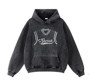 Sudadera con Capucha Extra Grande, Negra, de Algodón French Terry, con Estampado, Bolsillo Frontal, Informal, Unisex, para Otoño - Product Image 1