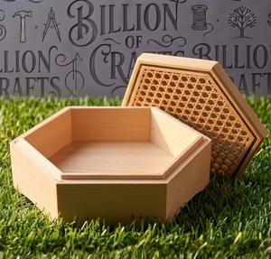 Hexagonal Wooden <b>Storage</b> <b>Box</b> With Lattice Lid Minimalist Design Carved Wood Craft 1 Layer For Organizing Small Items - Product Image 1