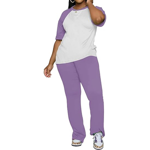 Conjunto de Dos Piezas de Estilo Coreano para Mujer, Manga Corta, Corte Holgado, Top de Algodón, Pantalones con Cordón, Casual, Venta al Por Mayor - Product Image 1