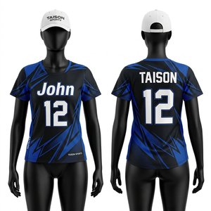 <b>Womens</b> Lacrosse Uniform Lightweight Polyester <b>Mesh</b> 150 GSM Black Blue Geometric Panels Custom Sublimated Team Jersey - Product Image 1