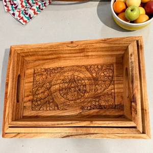 Ensemble de 3 plateaux en bois faits à la main, plateaux décoratifs pour table basse, plateau de service rustique style ferme, décoration d'intérieur, cadeau - Product Image 3