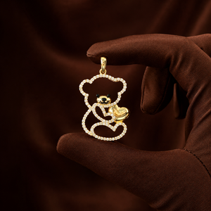 Pendentif Charme Ours en Peluche Vintage en Or Jaune Plaqué 14K avec Moissanite Ronde Taille Brillant pour Femme – Idéal au Quotidien - Product Image 4
