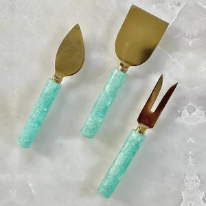 Handcrafted 3pcs Stainless Steel Gold Cheese Knife <b>Set</b> New Design Resin Handle Slicer Type Serving Cheese <b>Breakfast</b> Table Top - Product Image 1