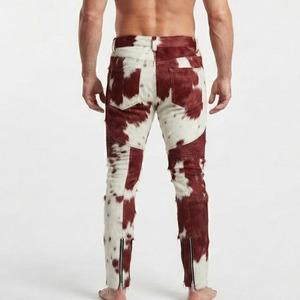 Men's Genuine Calf Hair Cowhide <b>Trousers</b> Mid Waist High Street Style <b>Summer</b> Pants 100% Cowhide Anti-Pilling Quick Dry Zipper Fly - Product Image 2