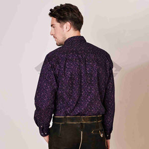 Camisa de algodón con estampado floral púrpura bávaro para hombre, manga larga, con botones, tradicional para Oktoberfest, estilo Trachten, corte ajustado, para fiestas, OEM - Product Image 2