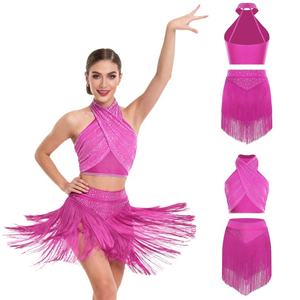 Conjunto de Danza Chacha Salsa para Mujer: Top Corto y Falda-Pantalón para Baile Latino y Danza del Vientre, Trajes de Diseñador, Ropa de Danza al por Mayor - Product Image 2