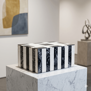 Premium Black & White Checkered Resin Storage <b>Box</b> with Striped Base Decorative Tabletop Organizer with Lid - Product Image 1