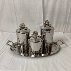 Premium Hand-Hammered Food Safe Kitchen Canister Set Decorative Leak Proof Storage Spice <b>Containers</b> with Serving Oval Tray - Product Image 4