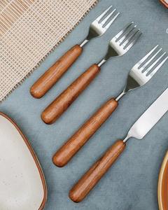 Ensemble de couverts en métal haut de gamme avec manche en bois, couverts en acier inoxydable, cuillère, fourchette, couteau, vaisselle de qualité supérieure et durable - Product Image 2