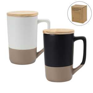 Two-Toned <b>Ceramic</b> <b>Mugs</b> with Clay Bottom and Bamboo <b>Lid</b> Premium <b>Ceramics</b> Product - Product Image 1