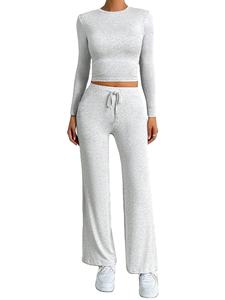 Kit de fitness deportivo gris claro cómodo para mujer, chaqueta de cuello redondo y conjuntos, técnica teñida Lisa 2025 - Product Image 4