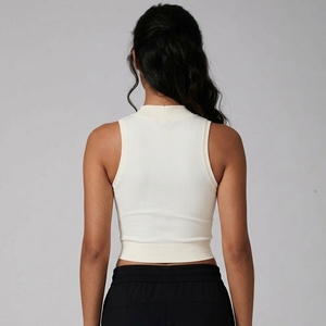 Camiseta sin mangas acanalada con cremallera de un cuarto para mujer, ropa deportiva transpirable de secado rápido, cuello simulado, OEM ODM RTS - Product Image 6