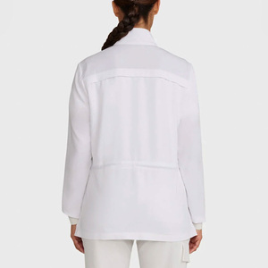 Bata de laboratorio blanca para mujer con cremallera completa, bolsillo frontal, tejido de poliéster, uniforme de hospital, chaqueta quirúrgica con detección de agujas - Product Image 3