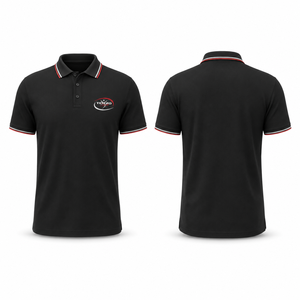 เสื้อเชิ้ตแขนสั้นสีดำสำหรับผู้ชายปี 2026 ตกแต่งขอบตัดกัน ทรงปกติ สไตล์ลำลอง ระบายอากาศได้ดี ผลิตจากโพลีเอสเตอร์/คอตตอน พิมพ์ลายสกรีน - Product Image 1