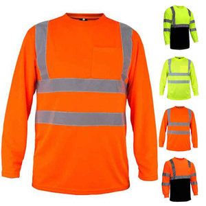 Men's High Visibility Reflective Long Sleeve Work Shirt Orange with Silver Stripes and Chest Pocket - Product Image 1