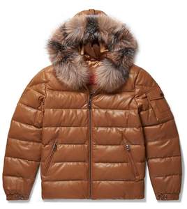 Veste matelassée de luxe pour homme en cuir véritable avec capuche en fourrure véritable, imperméable, thermique, doudoune d'hiver, vêtements d'extérieur sur mesure en gros - Product Image 1