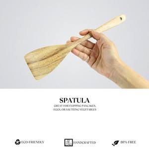 Juego de utensilios de madera para cocina, juego de cocina de madera de acacia, cuchara hecha a mano, 7 piezas de cucharas y espátula, para hornear, servir y mezclar – Regalo de Navidad - Product Image 6