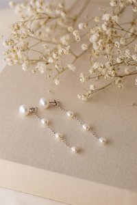 Boucles d'oreilles pendantes longues en argent sterling plaqué or avec perles, mignonnes, pour mariée, clous d'oreilles pour mariage, anniversaire, fête, bijoux - Product Image 3