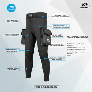 Pantalon de plongée en néoprène 3 mm Aropec pour adultes avec poche, pour la plongée avec tuba, les sports nautiques, les entraînements de plongée sous-marine, OEM/ODM personnalisé - Product Image 4
