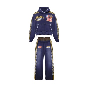 Ensemble de survêtements unisexes haut de gamme pour l'hiver, style streetwear, à capuche, grandes tailles, respirant, personnalisable avec strass, couleur unie - Product Image 1