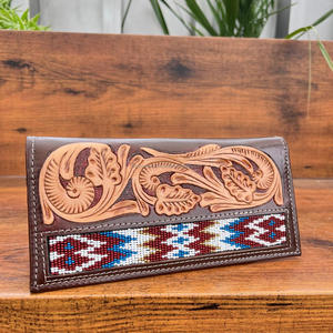 Vente chaude mode usiné à la main perlé Long portefeuille pour hommes de haute qualité en cuir véritable multi-fonction carte de crédit portefeuilles de luxe - Product Image 4