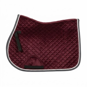 Tapis de selle matelassé en velours bordeaux pour cheval, tapis de selle d'équitation de saut avec bordure grise et passepoil blanc, durable, OEM - Product Image 1